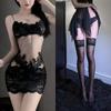 Lingerie Sexy Renda Transparente Camisola Sexy Estilo Irmã Real Pijama com Meia-Calça de Tela Estilo Pura Luxúria Feminina Bordado Verão