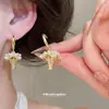 Pendientes de Cesta de Flores de Perlas Chapados en Oro Real de 18 Quilates Lujo Ligero Sentido de Gama Alta Pendientes de Clip para Oreja Nicho Pendientes Colgantes de Moda Exquisitos para Mujer