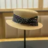 Nuevo Sombrero de Paja con Lunares y Lazo Estilo Coreano, Plano, para Mujer, Protección Solar para Vacaciones de Verano en la Playa, Sombrero de Sol