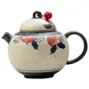 Estilo Dinastía Tang y Song Glaseado de Caramelo Azul-Verde Melocotón Tetera de Cerámica Estilo Antiguo para el Hogar con Filtro de Agujero de Bola para Juego de Té Kung Fu