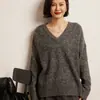 Otoño/Invierno 2025 Nuevo Suéter de Cachemira para Mujer Cuello en V Holgado Camiseta Base Color Sólido Jersey de Punto Suéter Adelgazante