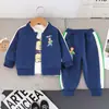 Boys' long sleeve suit spring clothes 2024 new children's spring and autumn baby letter bear long sleeve three-piece set cool