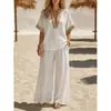 Sitio independiente transfronterizo europeo y americano 2026 Amazon moda casual tops de color liso, pantalones de pierna ancha, nueva ropa de mujer de manga corta