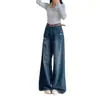 Calça Jeans Rasgada Vintage para Mulheres, Novo Estilo Outono 2025, Design Solto de Cintura Alta, Calça Reta de Comprimento Total Estilo Americano