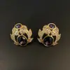 Pendientes de flor hueca con pedrería morada, pedrería, temperamento elegante, para el día a día, para mujer, lote otoño e invierno 2024