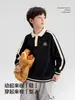Sudadera con cuello polo para niños Zuoxi 2026 Nueva Serie Miu para Niños Estilo Academia Conjunto de Primavera para Niños Mayores
