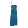 Vestido Gris de Tirantes de Chica Caliente para Mujer 2025 Nuevo Verano Nudo Cintura Sexy Falda A-Line Fondo Falda Larga