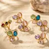 Moda Europea y Americana Nuevo Estilo Anillo de Flor Geométrica de Piedra Natural Colorida Ins Nicho Acero Inoxidable Chapado en Oro Real 18K Joyería