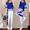 Tendência da Moda Hip Hop Solto Roupa Esportiva Verão Feminino Manga Curta Combinação de Cores Calças com Pé Tamanho Grande Conjunto de Duas Peças
