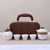 Conjunto de Chá de Viagem Kung Fu de Jadeíta com Xícara e Gaiwan, Caixa de Presente de Luxo em Cerâmica de Alta Qualidade para Uso Doméstico e Lembrança