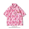 Camisa de Manga Curta Estilo Hong Kong para Homens e Mulheres Casal Verão Solta Fina Havaiana Praia Floral Meia Manga Camisa Floral
