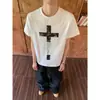 Camiseta Unisex de Manga Corta con Estampado de Cruz Retro Americano Desgastado Streetwear Holgada Cuello Redondo Top Holgado