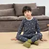 Roupa íntima térmica de algodão puro infantil 10A antibacteriana para meninos e meninas outono e inverno desenhos animados roupas de casa bebê lã stretch pijama