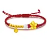 Flor de Melocotón Campanilla Cuentas Doradas de Buena Suerte Pulsera de Cuerda Roja Nueva para Mujer Pulsera Trenzada de Cuentas Doradas Regalo para Mejor Amiga