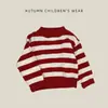 Suéter a rayas rojas de otoño e invierno para bebés y niños pequeños, top moderno y cálido para niñas, prenda de abrigo de moda para los más pequeños