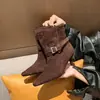Botines de Tacón Alto Puntiagudos Estilo Coreano 2026 Otoño/Invierno Nuevos Botas de Moda con Hebilla de Gamuza Versátiles para Exteriores Botas Adelgazantes