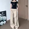 Pantalones casuales versátiles y sencillos de moda otoñal, pantalones de color liso hasta el suelo, estilo coreano de cintura alta, holgados, adelgazantes, con caída, de pierna ancha