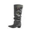 Botas Largas Adelgazantes de Invierno y Otoño por Encima de la Rodilla Punta Fina Tacón Grueso Tacón Medio-Alto Botas Largas de Motocicleta Circunferencia del Muslo de Mujer Botas de Moda de Tacón Alto