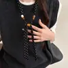 Lenço de Seda Longo Vintage com Bolinhas e Contas para Pescoço Feminino, Versátil Modelo Novo 2026, Acessório Decorativo de Nicho de Alta Qualidade