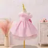Vestido infantil con diseño de hombros descubiertos, vestido de pétalos de princesa, vestido de fiesta de cumpleaños para niñas, vestido de fiesta para niños