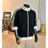 Jaqueta moderna com gola alta, cardigã masculino retrô, moletom, estilo faculdade americana, design de três listras, top esportivo de outono