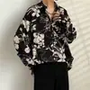 Camisa floral de manga comprida para homens e mulheres, adequada para primavera, outono e verão, estilo coreano, moderna, descolada, nicho, estilo Hong Kong, jaqueta camisa vintage