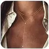Collar de Lazo Dorado para Mujer, Chapado en Oro Largo en Capas Simple Moda Colgante Gargantilla Cobre