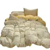 Conjunto de cama de quatro peças em gaze de algodão puro de camada dupla Classe A, capa de edredom 100% algodão, lençol de cima, capa de edredom, lençol com elástico, conjunto de três peças para dormitório estudantil 3