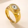 Joias de Aço Titânio Mais Vendidas no Exterior, Luxo Acessível e Anel de Fundição de Alto Padrão Banhado a Ouro 18K com Zircônia Oval em Aço Inoxidável