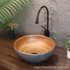 Lavabo de encimera retro con veta de madera sintética, lavabo creativo grande de forma ovalada para balcones de casa de huéspedes