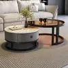 Mesa de centro de losa de roca, una opción elegante y lujosa para salas de estar, una mesa de centro redonda pequeña para uso doméstico, una mesa auxiliar informal para la sala de estar, una mesa de té redonda pequeña