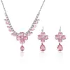 Set Transfronterizo de Joyería de Zirconia Microincrustada Europea y Americana, Flor Rosa Gota de Agua Todo Diamante Cadena para Clavícula de Uso Diario para Mujeres