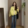 Jaqueta de trabalho amarela retrô japonesa para mulheres, novo estilo outono 2025, moda dopamina para mulheres baixinhas, jaqueta baseball