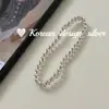 Moda Coreana Estilo Ins Trabajo Pesado Plata de Ley S925 Textura Multicapa Puntada de Perlas Pulsera de Cordón Elástico Sensación de Alta Gama