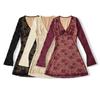 Vestido Sexy de Otoño Temprano 2025 Nuevo Ins Europeo y Americano Sexy Cintura Sexy Escote en V Profundo Encaje Jacquard Manga Larga