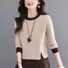 26 Suéter de Moda Versátil para Mujer Cuello Redondo Bloque de Color Tejido Capa Interior Capa Base Suéter de Primavera Otoño Suéter Holgado Pulóver