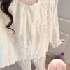 Pijama Doce Novo de Fábrica para Outono/Primavera para Mulheres com Bojo, Algodão Nuvem, Tamanho Grande, Manga Longa e Calça, Roupa de Casa