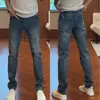 Moda Estilo Hong Kong Retrô Luxo Leve Masculino Outono Coreano Casual Estiloso Personalidade Versátil Slim Fit Jeans Confortável