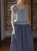 Top de Manga Corta Stamack con Cordones de Encaje de Lino Lavado con Lluvia y Rocío SS2025