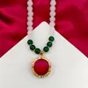 Colar de Jade Branco, Colar de Mãe com Contas Redondas de Jade Branco 8mm, Pingente de Cabacinha com Fecho de Segurança, Joia Nova Transfronteiriça para Transmissão ao Vivo