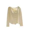 Suéter de Tricô com Gola V Franzida, Manga Longa e Barra Assimétrica, Novo Design Outono/Inverno 2026 para Mulheres, Top Slim Fit