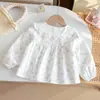 Camisa Floral Estilo Coreano para Niñas 2026 Otoño Nueva Llegada Bebé Niña Dulce Bordado Cuello de Muñeca Camisa Top Lindo