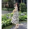 Chifón Verano Nuevo Estilo Mangas Cortas Volantes Dulce Temperamento Estilo Suave Falda Midi Floral Francesa