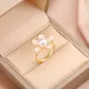 Anel Aberto Flor Gota de Óleo Banhado a Ouro Real 18K Moda Luxo Leve Doce Beleza Anel de Dedo Elegante Versátil Joia de Mão para Mulheres