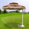 Sombrilla de playa de paja para exteriores, sombrilla de paja roja para simulación de camping en patio escénico junto al mar