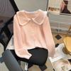 Foto real ~ suéter de costura de lã de vison da vizinha, novo top de lapela solto da moda outono e inverno feminino, luxo leve, ins