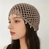 Tocado Elegante de Perlas y Borlas con Lentejuelas para Mujer, Sombrero de Punto Tejido Estilo Étnico Retro Bohemio Hueco