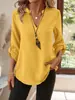 2026 Primavera/Verão Europeu e Americano Comércio Exterior Transfronteiriço Nova Camisa Feminina Solta Plus Size Gola V Cor Sólida Caimento Solto