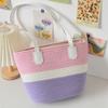 Bolso Tejido de Paja de un Solo Hombro, Bolso Tejido de Gran Capacidad, Bolso Tote de Hilo de Algodón, Bolso de Playa para Mujer, Bolso Tote de Paja para Vacaciones en la Costa