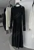 Vestido de Manga Longa Patchwork Falso de Duas Peças em Malha Modal com Toque de Pele e Tecido, Novo Estilo Primavera/Verão Ran26